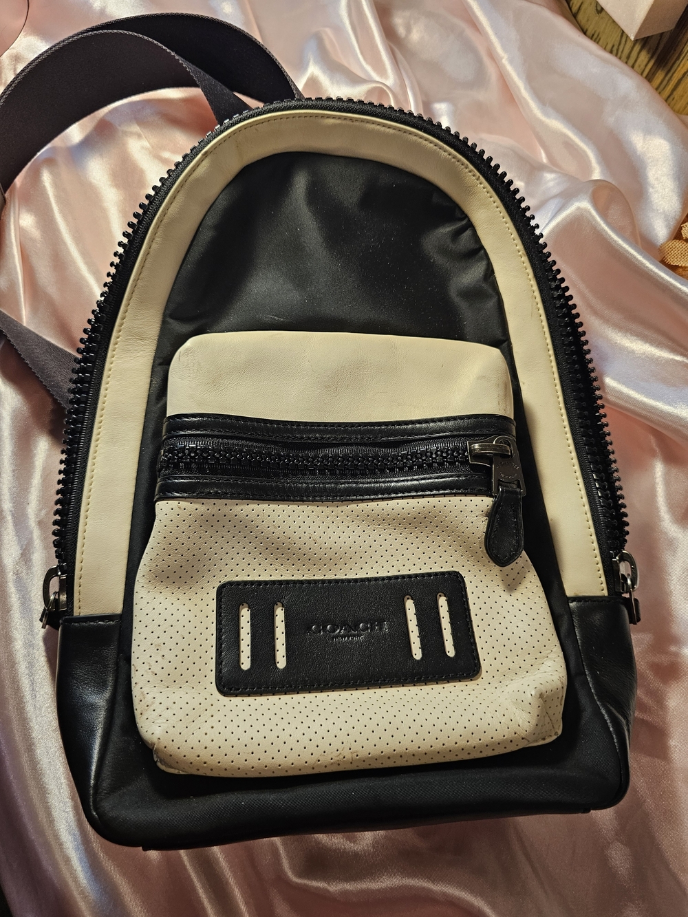 Coach Men’s Black and Cream Leather Crossbody Sling Bag